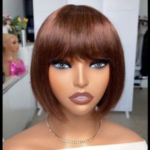 8" Human Hair Straight Bob Wig